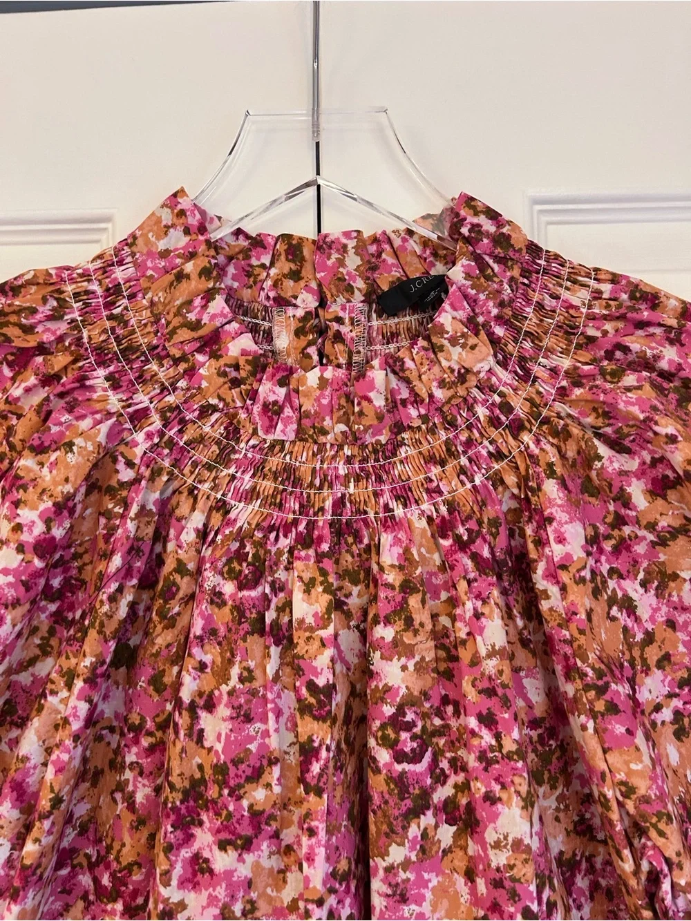 J. Crew Smocked Neck Puff-Sleeve Top in Faded Floral  NWT